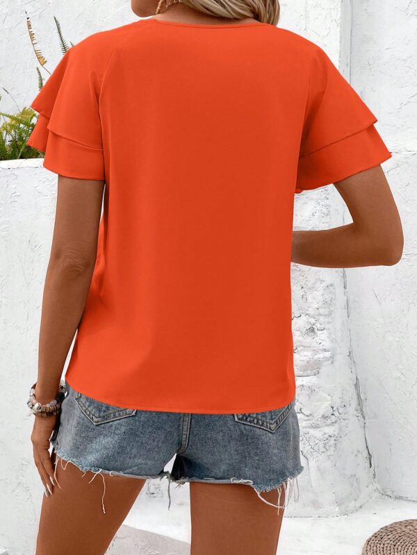 Camisa Casual de Verano con Mangas de Volantes en Color Sólido - Image 104