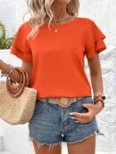 Camisa Casual de Verano con Mangas de Volantes en Color Sólido