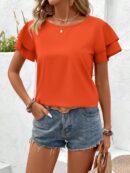 Camisa Casual de Verano con Mangas de Volantes en Color Sólido