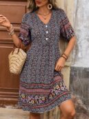 Vestido Casual con Estampado Floral y Botones, Ideal para Vacaciones en la Playa