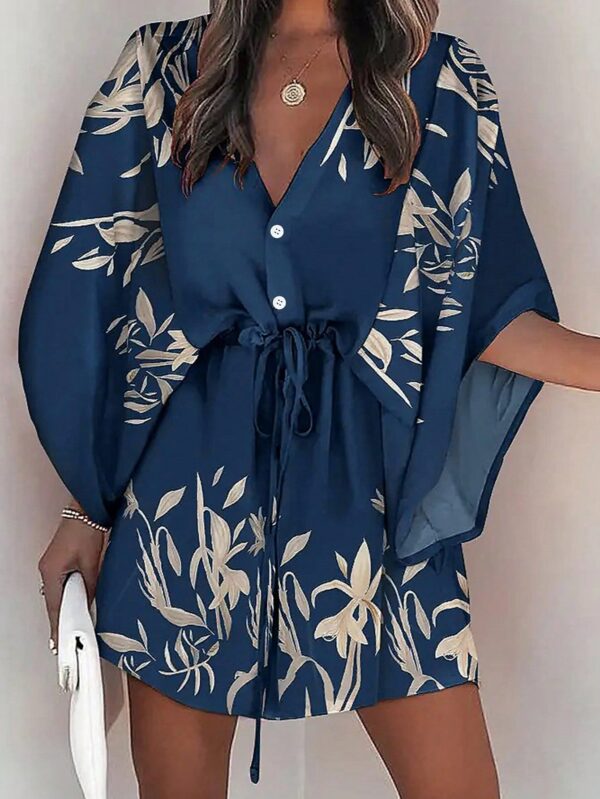 Vestido Boho con Escote en V, Mangas Murciélago y Cinturón - Image 25