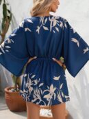 Vestido Boho con Escote en V, Mangas Murciélago y Cinturón