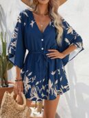 Vestido Boho con Escote en V, Mangas Murciélago y Cinturón