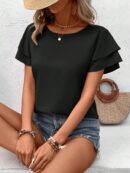 Camisa Casual de Verano con Mangas de Volantes en Color Sólido