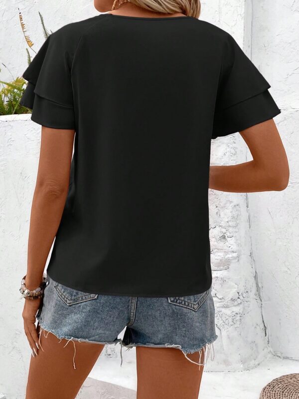 Camisa Casual de Verano con Mangas de Volantes en Color Sólido - Image 2