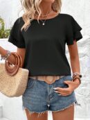 Camisa Casual de Verano con Mangas de Volantes en Color Sólido