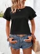 Camisa Casual de Verano con Mangas de Volantes en Color Sólido