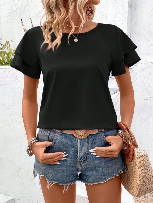 Camisa Casual de Verano con Mangas de Volantes en Color Sólido - Image 5