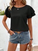 Camisa Casual de Verano con Mangas de Volantes en Color Sólido