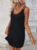 Vestido Casual Sin Mangas y Cuello Scoop en Color Sólido
