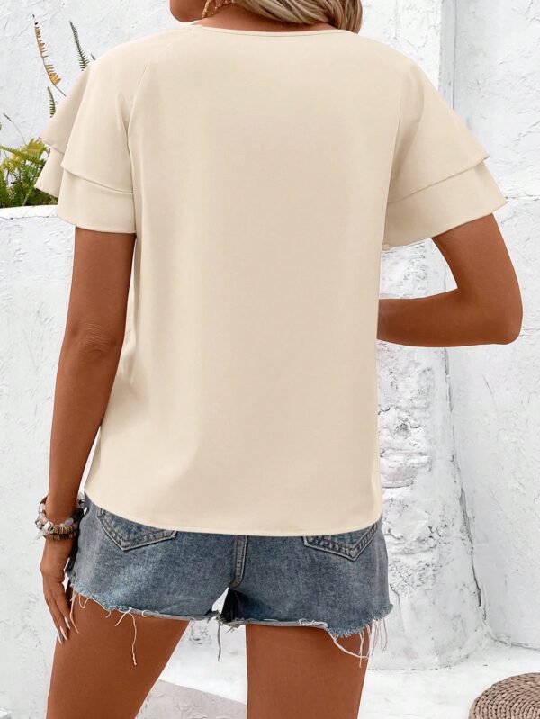 Camisa Casual de Verano con Mangas de Volantes en Color Sólido - Image 80