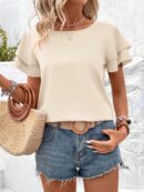 Camisa Casual de Verano con Mangas de Volantes en Color Sólido