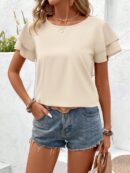 Camisa Casual de Verano con Mangas de Volantes en Color Sólido