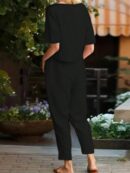 Set Casual de 2 Piezas en Color Sólido, Top Manga Corta y Pantalón Largo