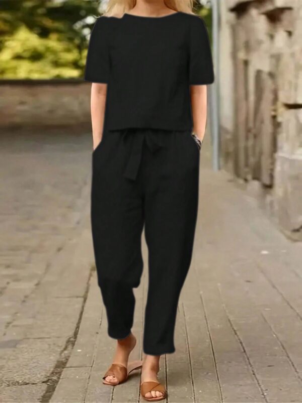 Set Casual de 2 Piezas en Color Sólido, Top Manga Corta y Pantalón Largo - Image 6