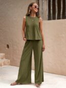Conjunto Casual Top de Tirantes y Pantalón de Pierna Ancha