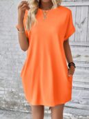 Vestido Casual Manga Murciélago con Bolsillo Oculto