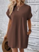 Vestido Casual Manga Murciélago con Bolsillo Oculto