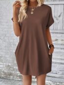 Vestido Casual Manga Murciélago con Bolsillo Oculto