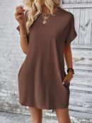 Vestido Casual Manga Murciélago con Bolsillo Oculto