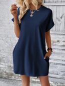 Vestido Casual Manga Murciélago con Bolsillo Oculto