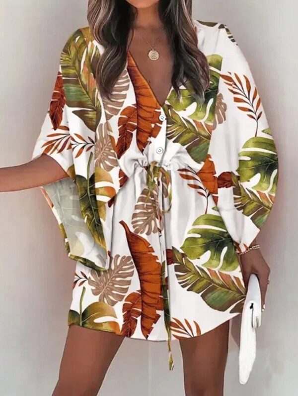 Vestido Boho con Escote en V, Mangas Murciélago y Cinturón - Image 36