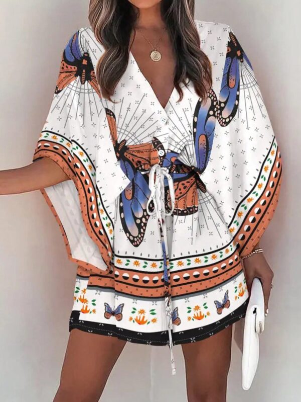 Vestido Boho con Escote en V, Mangas Murciélago y Cinturón - Image 17