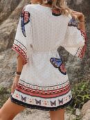 Vestido Boho con Escote en V, Mangas Murciélago y Cinturón