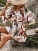 Vestido Boho con Escote en V, Mangas Murciélago y Cinturón