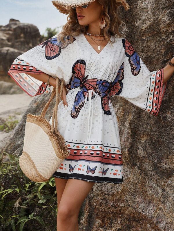 Vestido Boho con Escote en V, Mangas Murciélago y Cinturón - Image 19
