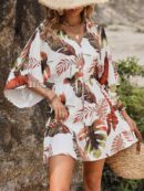 Vestido Boho con Escote en V, Mangas Murciélago y Cinturón