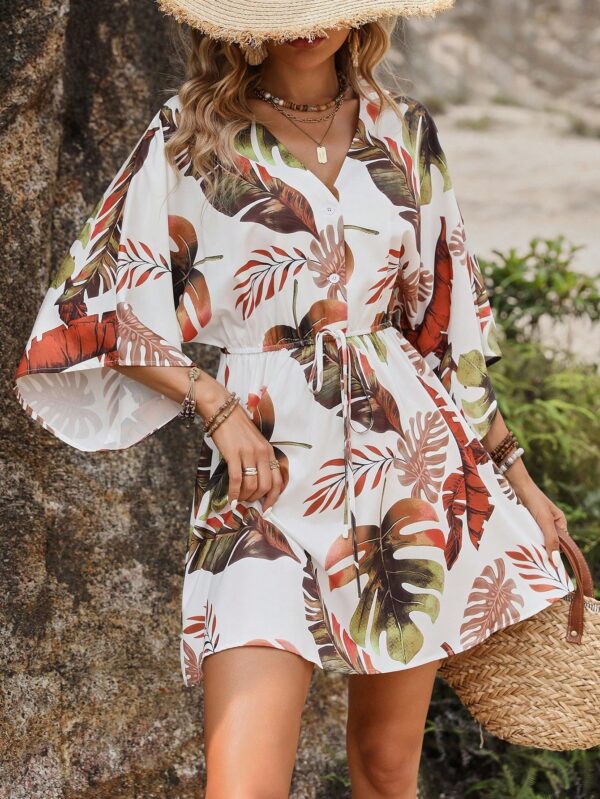 Vestido Boho con Escote en V, Mangas Murciélago y Cinturón - Image 39