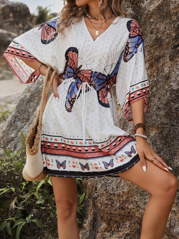 Vestido Boho con Escote en V, Mangas Murciélago y Cinturón - Image 20