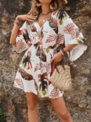 Vestido Boho con Escote en V, Mangas Murciélago y Cinturón
