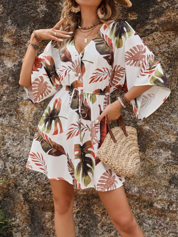 Vestido Boho con Escote en V, Mangas Murciélago y Cinturón - Image 40