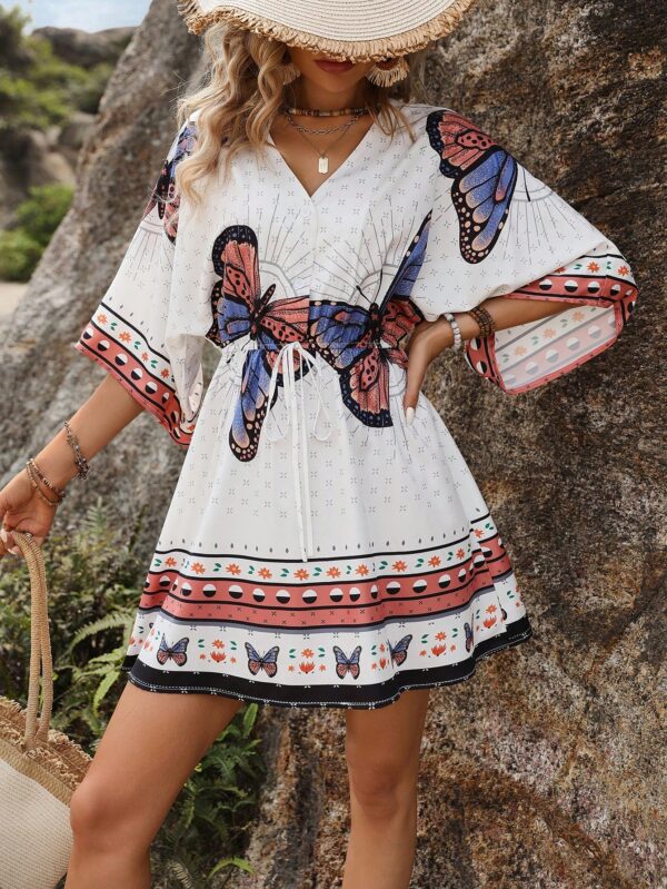 Vestido Boho con Escote en V, Mangas Murciélago y Cinturón - Image 21