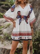 Vestido Boho con Escote en V, Mangas Murciélago y Cinturón