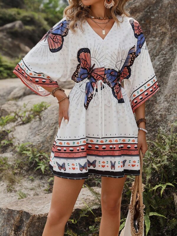 Vestido Boho con Escote en V, Mangas Murciélago y Cinturón - Image 22