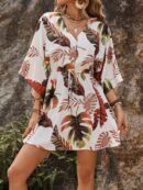Vestido Boho con Escote en V, Mangas Murciélago y Cinturón
