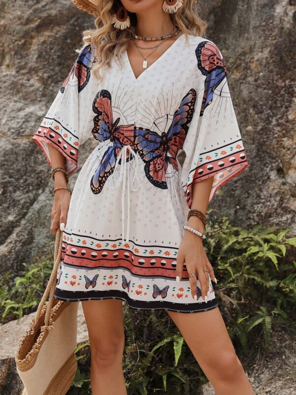 Vestido Boho con Escote en V, Mangas Murciélago y Cinturón - Image 23