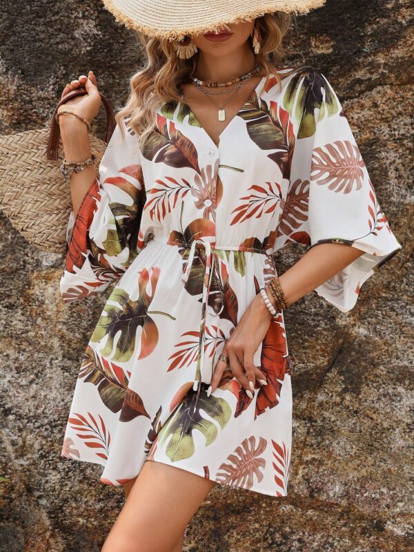 Vestido Boho con Escote en V, Mangas Murciélago y Cinturón - Image 42