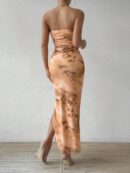 Vestido Strapless Tie Dye con Abertura Lateral y Ruched