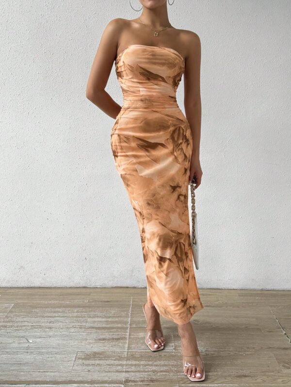 Vestido Strapless Tie Dye con Abertura Lateral y Ruched - Image 119