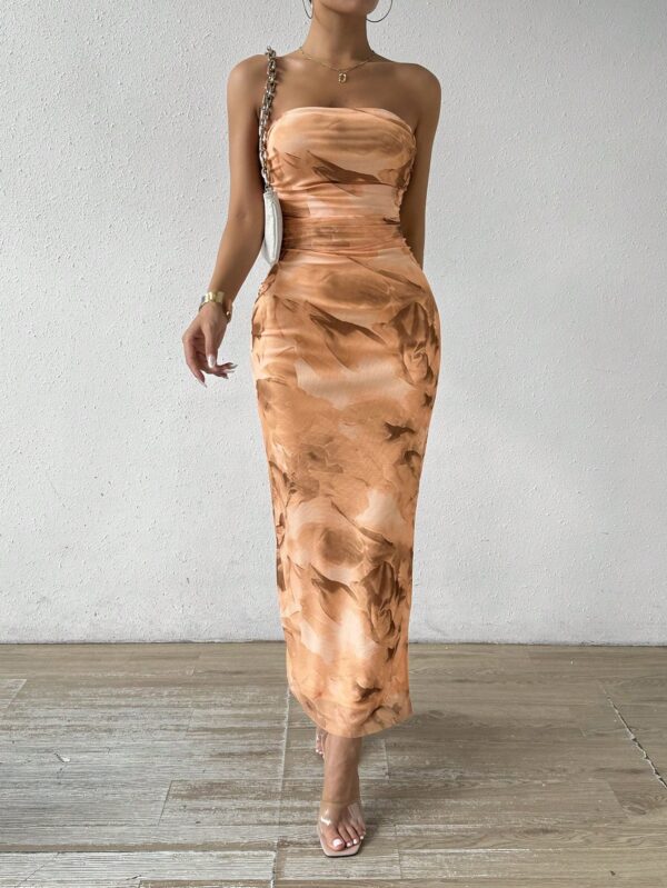 Vestido Strapless Tie Dye con Abertura Lateral y Ruched - Image 120