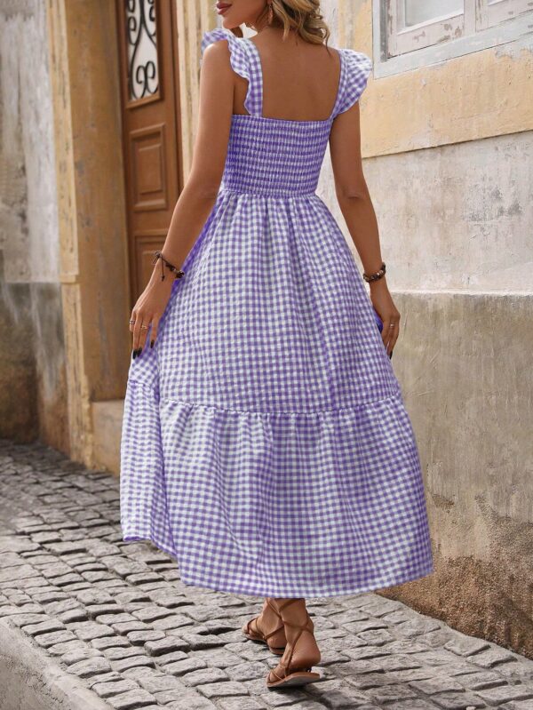 Vestido Cuadriculado Manga Corta para Vacaciones en Playa - Image 12