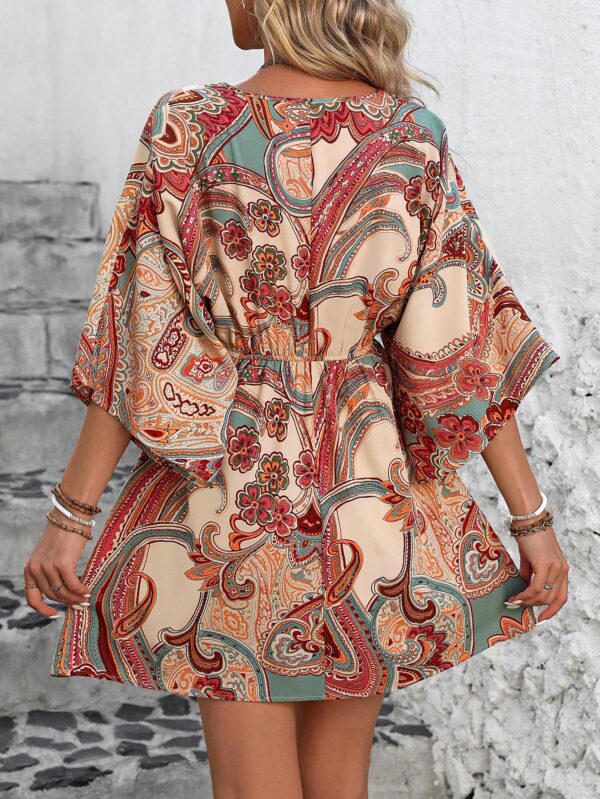 Vestido Boho con Escote en V, Mangas Murciélago y Cinturón - Image 45
