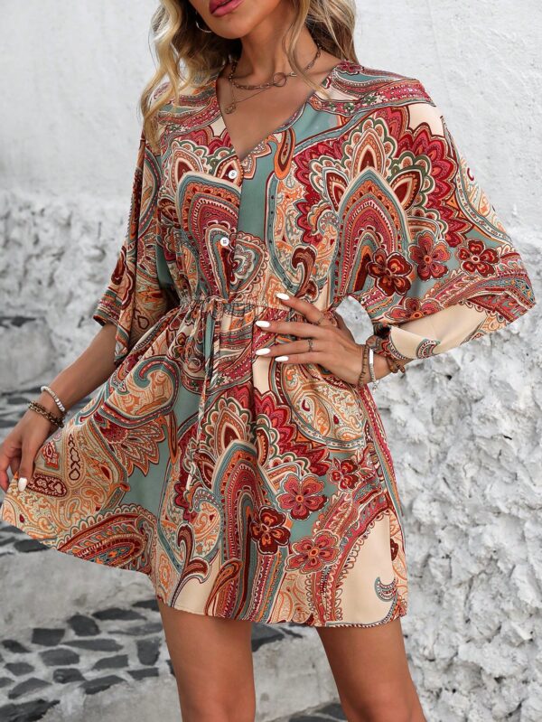 Vestido Boho con Escote en V, Mangas Murciélago y Cinturón - Image 47