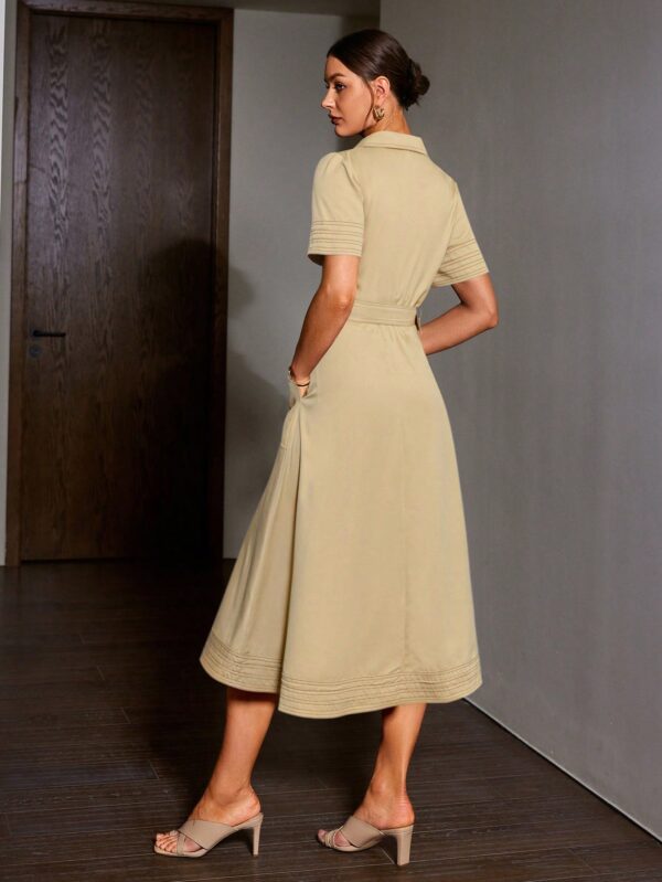 Vestido Camisero Casual Manga Corta con Cuello y Cinturón - Image 12