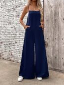 Mono Casual de Pierna Ancha con Tirantes Finos y Espalda Descubierta