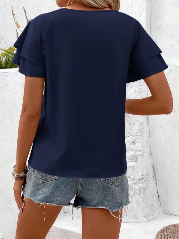 Camisa Casual de Verano con Mangas de Volantes en Color Sólido - Image 8